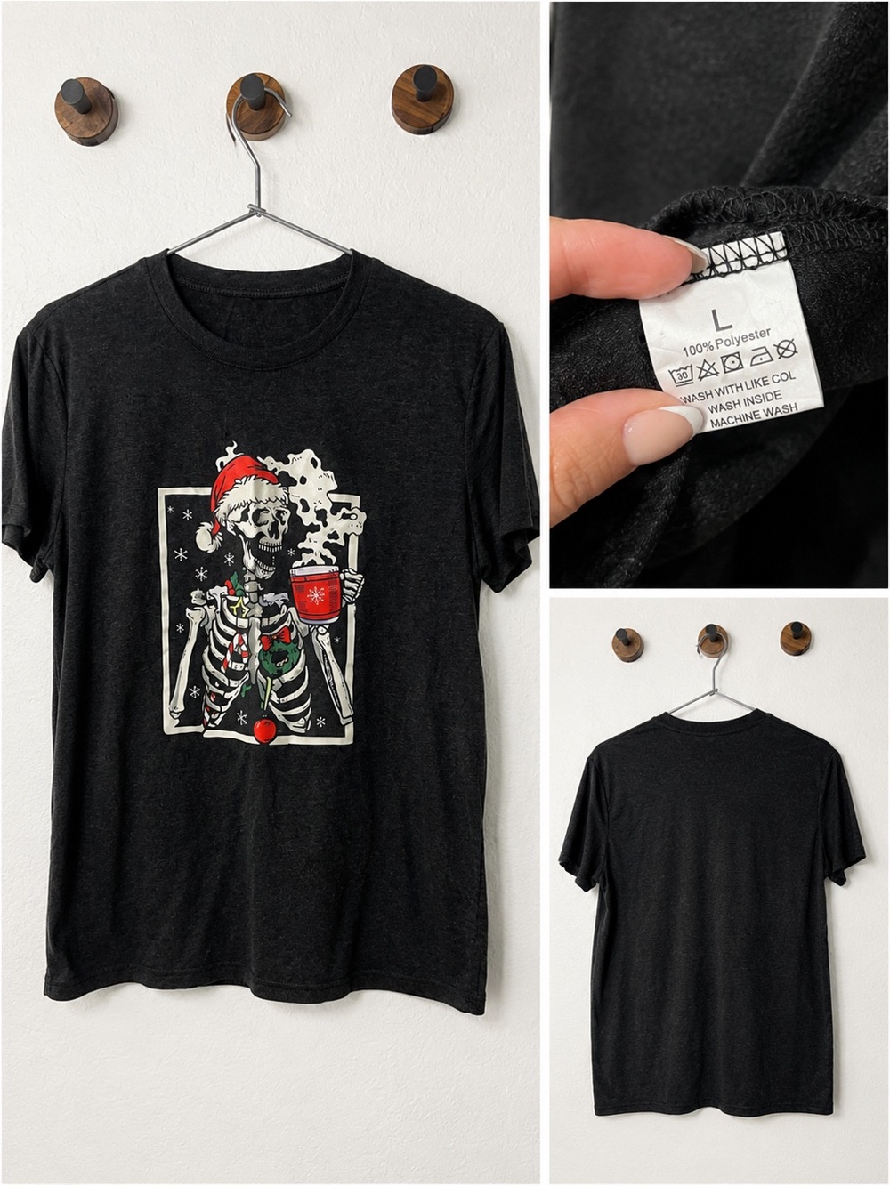 Amazon Black Graphic Skeleton Christmas Tee